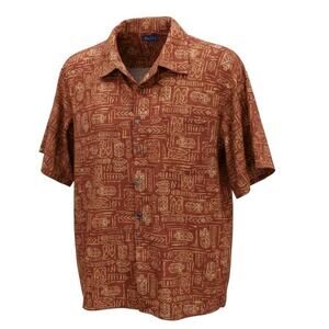 Bleu Button Up Hawaiian Shirt‎ 2XL Red Orange Cotton Short Sleeve Pocket Tropic